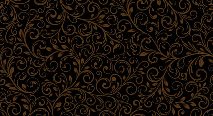 Elegant Dark Brown and Black Floral Swirl Pattern Seamless Texture