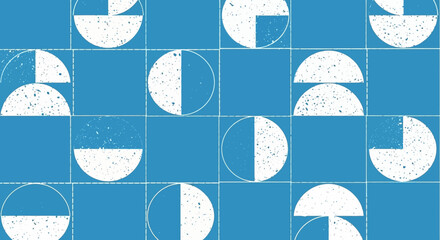 Abstract Geometric Pattern Blue and White Circles and Quarter Circles Texture