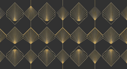 Elegant Art Deco Geometric Pattern Gold Lines on Dark Background