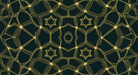 Elegant Gold and Dark Green Geometric Kaleidoscope Pattern