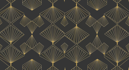 Elegant Art Deco Geometric Pattern Gold and Black Seamless Design