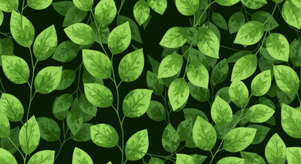 Seamless Pattern of Lush Green Leaves on Dark Background