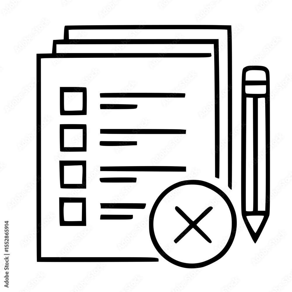 Poster simple line style checklist with cross icon sign shape element