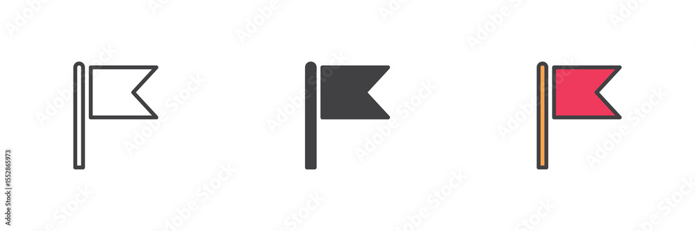 Poster Flag icon set in line, solid and filled outline style