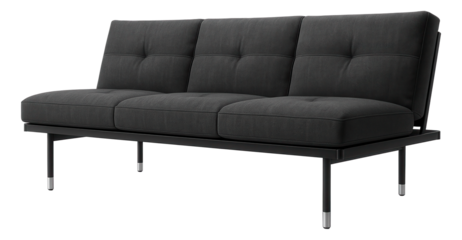 A low-slung futon couch, functional for a minimalist studio apartment