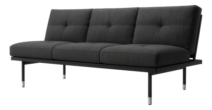 A low-slung futon couch, functional for a minimalist studio apartment