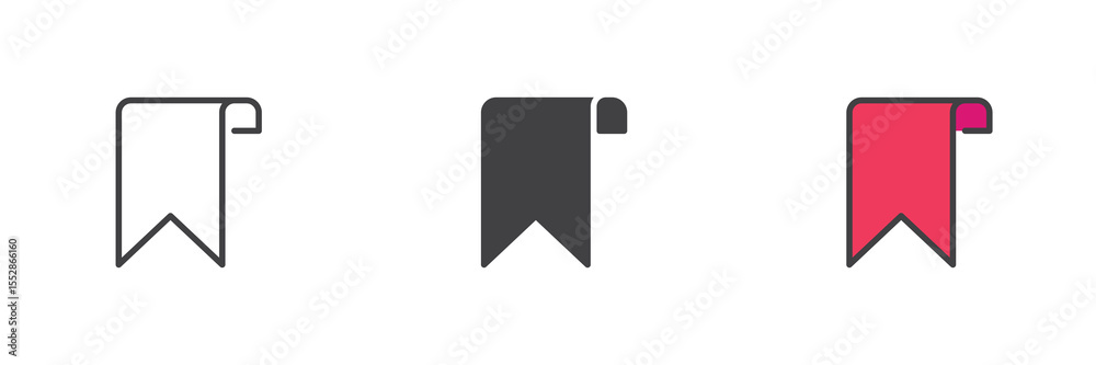 Poster classic bookmark flag icon set in line, solid and filled outline style