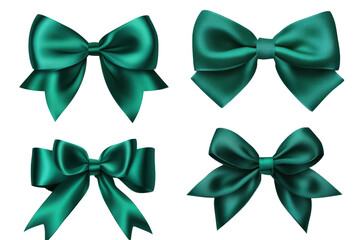 Elegant green ribbon and bow collection with a transparent background perfect for various decorative projects and celebrations