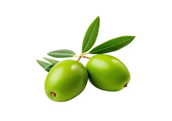 Obraz premium pair of green olives with leaves isolated on white or transparent png