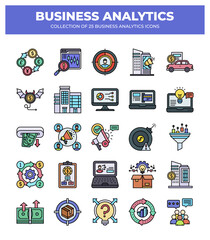 Collection of Business Analytics Icons: Data Analysis. Marketing. Finance. and Sales