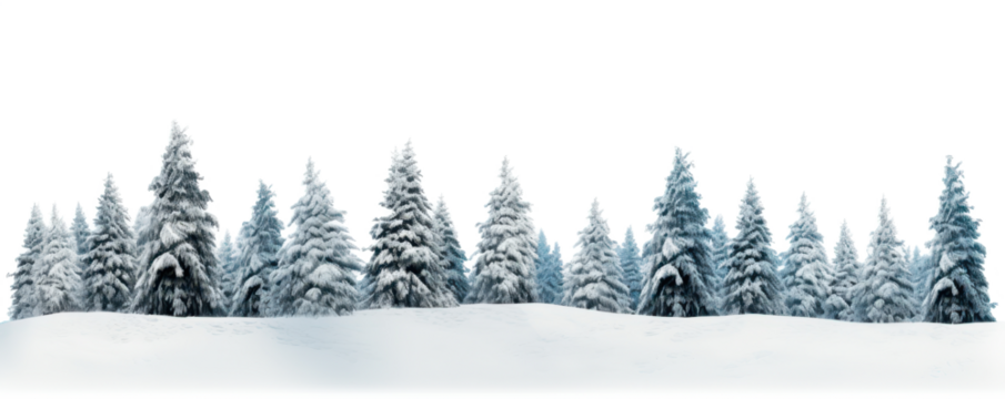 snowy white blue winter forest landscape isolated on white or transparent png - Powered by Adobe