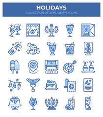 Holidays Icon Set. 25 Festive Celebration Symbols for Parties and Events