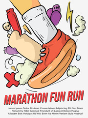 isolated  abastract sport shoes with cloud and things. marathon fun run poster template vector illustration 