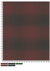 Autumnal Tartan Fabric Swatch with Measurement Markings and Color Palette Displayed Below the Pattern This