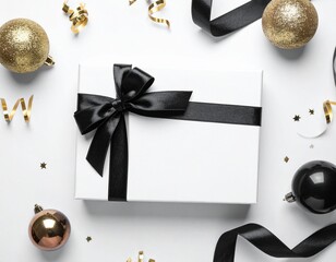 gift box with black ribbon isolated on white background