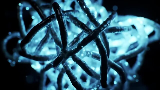 Dynamic nanoarchitecture with interlocking filaments and bioluminescent pulses