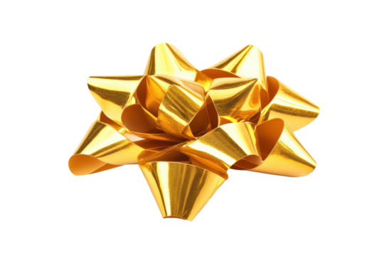 Gold bow and ribbon elegantly crafted for gift wrapping on a bright white background