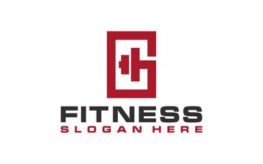 Fitness barbell with initial letter G logo