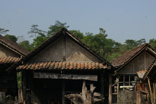 Outdoor view of warung kopi merapi, a coffee shop near mount merapi in indonesia.