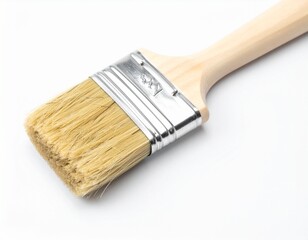 Paintbrush with soft blonde hair bristles on white background