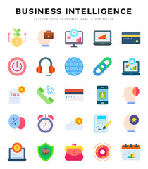 Set of simple Flat Business Intelligence Icons. Flat art icons pack. Vector illustration.