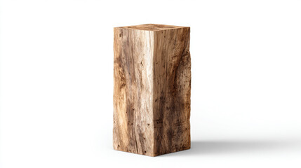 pedestal made from wood. Block of wood on white background. 3d illustration.
