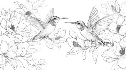 Obraz premium Hummingbirds in Magnolia Blossoms (1)