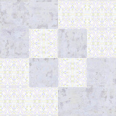 Wallpaper pattern made of cement, stone or marble grunge and some flower or geometries.