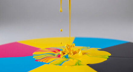 Fototapeta premium Vibrant Paint Dripping On Colorful Canvas