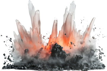 Exploding gushing coral fountains frozen in time showcasing vibrant colors and dynamic shapes amidst a dramatic backdrop