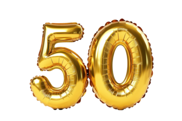Celebrating milestone moments with a shiny golden fifty metallic balloon on a festive occasion