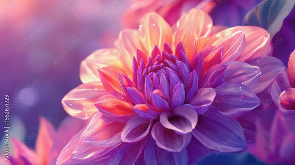 Poster a close-up shot of a vibrant purple and orange flower, perfect for adding a pop of color to your des