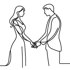 silhouette of bride and groom young couple man and woman.  simple one line drawing . Transparent background png file