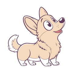 Cute cartoon corgi dog with big eyes on white background