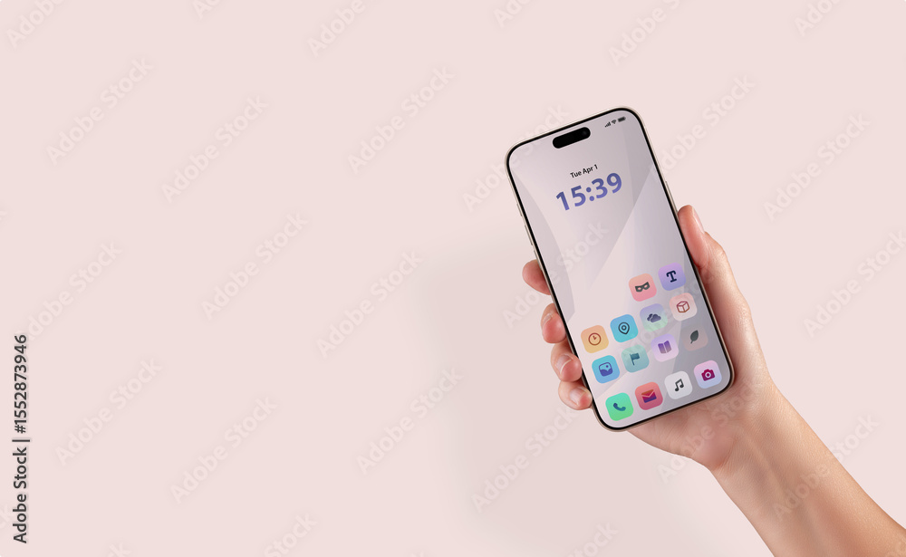 Poster Minimalist smartphone screen with app icons on soft background, ideal for showcasing modern mobile UI and clean digital aesthetic