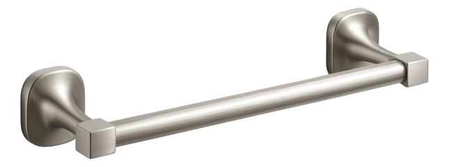 Wall-mounted towel rack with a brushed nickel finish, perfect for holding hand towels in a guest bathroom.