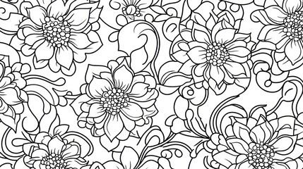 Floral Design Pattern, Black and White