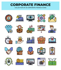Collection of 25 Corporate Finance Icons: Business. Finance. Investment. and Marketing