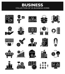 Collection of 25 Business Icons: Marketing. Finance. and Management Glyphs