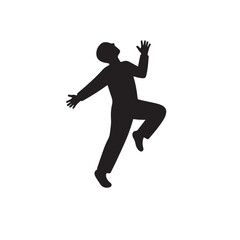 Vector art of silhouette of a person jumping with arms outstretched isolated on white background