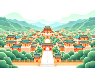 Chinese style ancient building building traditional national style ancient building national tide illustration background