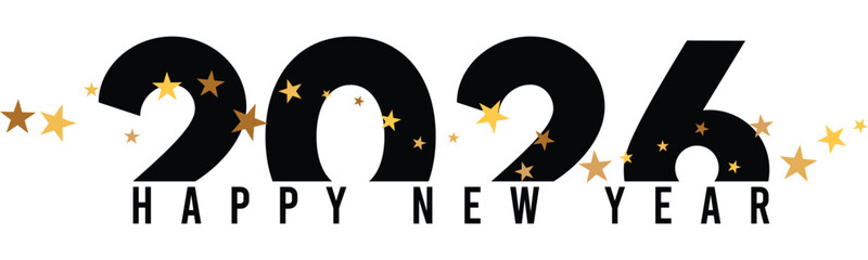 Happy new year 2026 banner transparent vector. Greeting card with gold flying stars