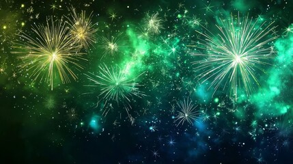 Fototapeta premium A stunning display of sky blue and green fireworks lights up the night.