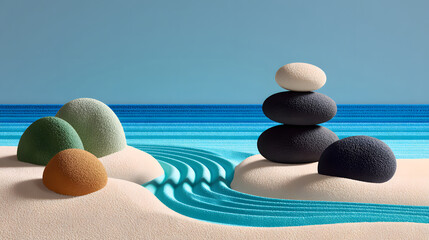 Zen yoga meditation with stones and gentle waves
