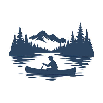 canoe on lake silhouette landscape clip art preview