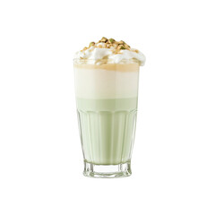 Layered Pistachio Latte with Whipped Cream and Pistachio Topping in a Glass