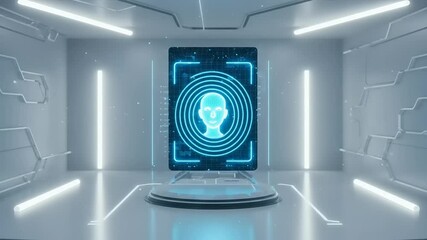 Futuristic digital face recognition in high-tech room - Powered by Adobe