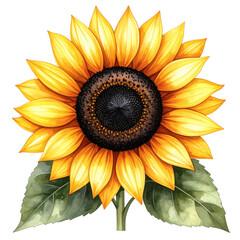 Watercolor Sunflower with Ink Detail – Rustic Flower – Transparent Background PNG