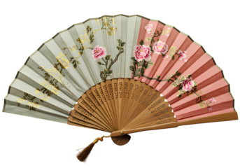 HandPainted Floral Fan Pink Gray and Beige Hues isolated on transparent background