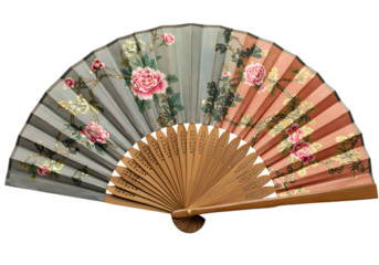 HandPainted Floral Fan isolated on transparent background